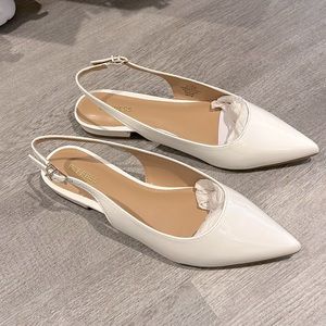 White Slingback Pointed Toe Flats